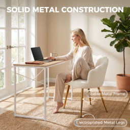 HOMCOM Lounge Chair Petal-Back Armchair Metal Metal Legs for Living Room Bedroom Cream - thumbnail 6