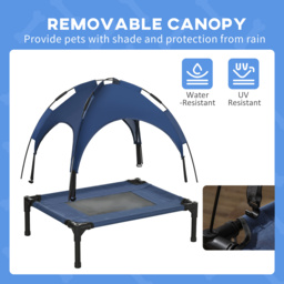 PawHut Raised Dog Bed Waterproof Elevated Pet Cot with Breathable Mesh UV Protection Canopy Blue, for Small Dogs, 61 x 46 x 62cm - Aosom UK - thumbnail 6