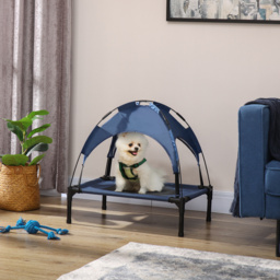 PawHut Raised Dog Bed Waterproof Elevated Pet Cot with Breathable Mesh UV Protection Canopy Blue, for Small Dogs, 61 x 46 x 62cm - Aosom UK - thumbnail 2