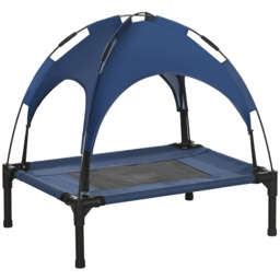 PawHut Raised Dog Bed Waterproof Elevated Pet Cot with Breathable Mesh UV Protection Canopy Blue, for Small Dogs, 61 x 46 x 62cm - Aosom UK