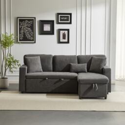 L-Shaped Corner Sofa Bed with Extendable Bed Box, Oxford Fabric Daybed with Integrated Shelf and USB Port, 214L x 131W x 87H cm, Dark Gray - Aosom UK - thumbnail 7