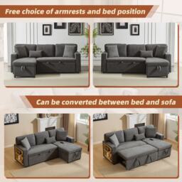 L-Shaped Corner Sofa Bed with Extendable Bed Box, Oxford Fabric Daybed with Integrated Shelf and USB Port, 214L x 131W x 87H cm, Dark Gray - Aosom UK - thumbnail 4