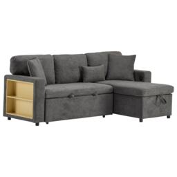 L-Shaped Corner Sofa Bed with Extendable Bed Box, Oxford Fabric Daybed with Integrated Shelf and USB Port, 214L x 131W x 87H cm, Dark Gray - Aosom UK - thumbnail 2