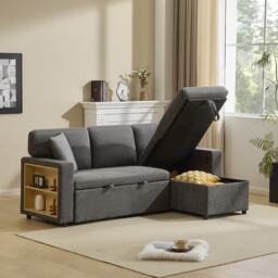 L-Shaped Corner Sofa Bed with Extendable Bed Box, Oxford Fabric Daybed with Integrated Shelf and USB Port, 214L x 131W x 87H cm, Dark Gray - Aosom UK - thumbnail 8