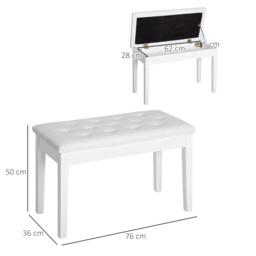 HOMCOM Dressing Table Stool with Storage, PU Leather Padded Piano Bench, 76x36x50cm, White - Aosom UK - thumbnail 3