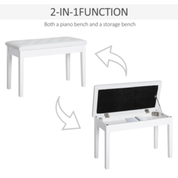 HOMCOM Dressing Table Stool with Storage, PU Leather Padded Piano Bench, 76x36x50cm, White - Aosom UK - thumbnail 4