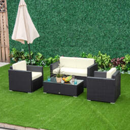 Outsunny 4-Seater Rattan Sofa Set Garden Rattan Furniture Wicker Steel Chair Seat Furniture Patio Rattan Garden Sofa Black - Aosom UK - thumbnail 2