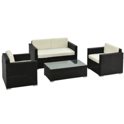 Outsunny 4-Seater Rattan Sofa Set Garden Rattan Furniture Wicker Steel Chair Seat Furniture Patio Rattan Garden Sofa Black - Aosom UK - thumbnail 1