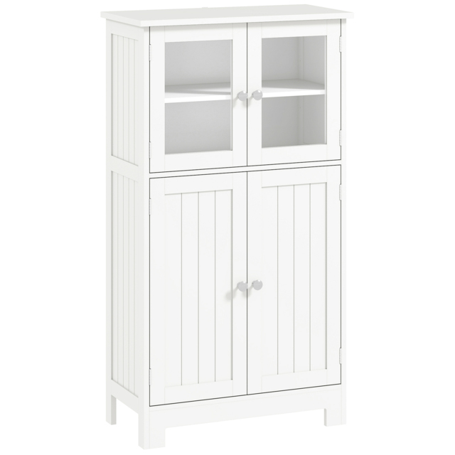 Kleankin Bathroom Floor Storage Cabinet w/ Tempered Glass Doors & Adjustable Shelf, Free Standing Organizer for Living Room Entryway, White - Aosom UK - image 1