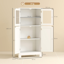 Kleankin Bathroom Floor Storage Cabinet w/ Tempered Glass Doors & Adjustable Shelf, Free Standing Organizer for Living Room Entryway, White - Aosom UK - thumbnail 3