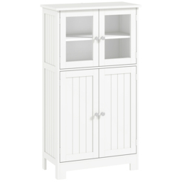 Kleankin Bathroom Floor Storage Cabinet w/ Tempered Glass Doors & Adjustable Shelf, Free Standing Organizer for Living Room Entryway, White - Aosom UK - thumbnail 1