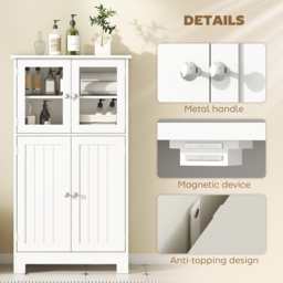 Kleankin Bathroom Floor Storage Cabinet w/ Tempered Glass Doors & Adjustable Shelf, Free Standing Organizer for Living Room Entryway, White - Aosom UK - thumbnail 6
