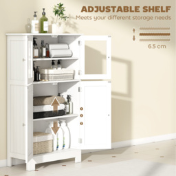 Kleankin Bathroom Floor Storage Cabinet w/ Tempered Glass Doors & Adjustable Shelf, Free Standing Organizer for Living Room Entryway, White - Aosom UK - thumbnail 5