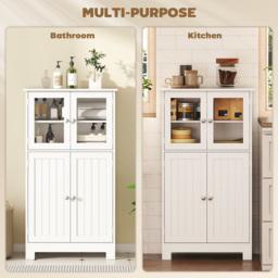 Kleankin Bathroom Floor Storage Cabinet w/ Tempered Glass Doors & Adjustable Shelf, Free Standing Organizer for Living Room Entryway, White - Aosom UK - thumbnail 4