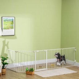 PawHut Pet Safety Gate, 5-Panel Metal Playpen, Fireplace, Christmas Tree Fence, Stair Barrier, Room Divider, Door, Lock - Aosom UK - thumbnail 8