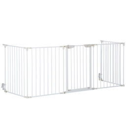 PawHut Pet Safety Gate, 5-Panel Metal Playpen, Fireplace, Christmas Tree Fence, Stair Barrier, Room Divider, Door, Lock - Aosom UK