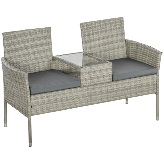 Outsunny Two-Seat Rattan Chair, with Middle Table - Mixed Grey - Aosom UK - image 1
