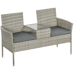 Outsunny Two-Seat Rattan Chair, with Middle Table - Mixed Grey - Aosom UK - thumbnail 1
