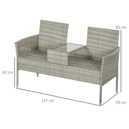 Outsunny Two-Seat Rattan Chair, with Middle Table - Mixed Grey - Aosom UK - thumbnail 3