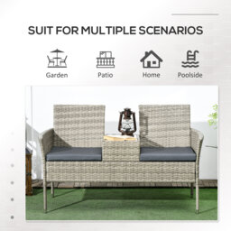 Outsunny Two-Seat Rattan Chair, with Middle Table - Mixed Grey - Aosom UK - thumbnail 7