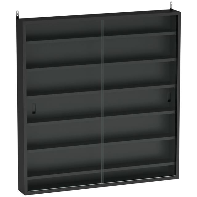 HOMCOM 7-Tier Wall Display Shelf Unit Cabinet w/ 6 Adjustable Shelves Glass Doors Home Office Ornaments 83x80cm, Black - image 1