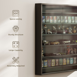 HOMCOM 7-Tier Wall Display Shelf Unit Cabinet w/ 6 Adjustable Shelves Glass Doors Home Office Ornaments 83x80cm, Black - thumbnail 6