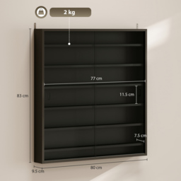 HOMCOM 7-Tier Wall Display Shelf Unit Cabinet w/ 6 Adjustable Shelves Glass Doors Home Office Ornaments 83x80cm, Black - thumbnail 3