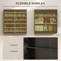 HOMCOM 7-Tier Wall Display Shelf Unit Cabinet w/ 6 Adjustable Shelves Glass Doors Home Office Ornaments 83x80cm, Black - thumbnail 4