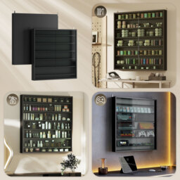 HOMCOM 7-Tier Wall Display Shelf Unit Cabinet w/ 6 Adjustable Shelves Glass Doors Home Office Ornaments 83x80cm, Black - thumbnail 7