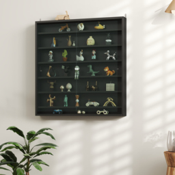 HOMCOM 7-Tier Wall Display Shelf Unit Cabinet w/ 6 Adjustable Shelves Glass Doors Home Office Ornaments 83x80cm, Black - thumbnail 9