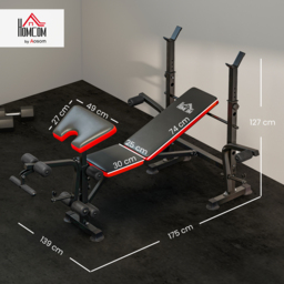 HOMCOM Adjustable Weight Bench with Leg Developer Barbell Rack for Weight Lifting and Strength Training Multifunctional Workout Station - thumbnail 3