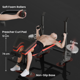 HOMCOM Adjustable Weight Bench with Leg Developer Barbell Rack for Weight Lifting and Strength Training Multifunctional Workout Station - thumbnail 7