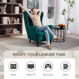 HOMCOM Modern Accent Chair, Upholstered Wingback Armchair with High Backrest and Pillow, Velvet-Feel Fabric Reading Chair with Solid Wood Legs for Living Room, Bedroom, Home Office, Dark Green - thumbnail 6