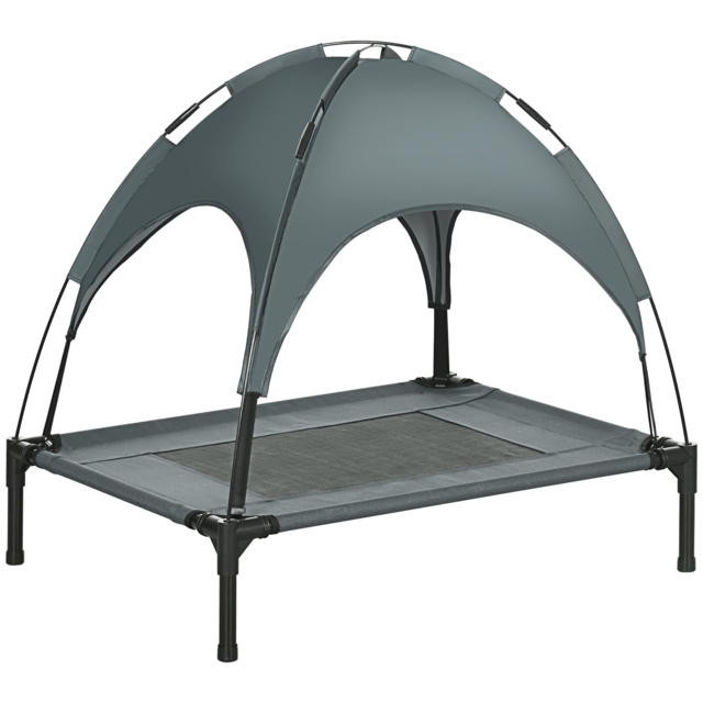 PawHut Elevated Dog Bed: Waterproof Pet Cot with Breathable Mesh & UV Canopy for Medium Dogs - Grey - Aosom UK - image 1