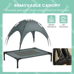 PawHut Elevated Dog Bed: Waterproof Pet Cot with Breathable Mesh & UV Canopy for Medium Dogs - Grey - Aosom UK - thumbnail 6