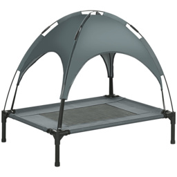 PawHut Elevated Dog Bed: Waterproof Pet Cot with Breathable Mesh & UV Canopy for Medium Dogs - Grey - Aosom UK - thumbnail 1
