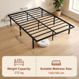 HOMCOM 4ft6 Double Bed Frame with Underbed Storage, Metal Platform Bed Frame with Steel Slat Support, No Box Spring Needed - thumbnail 3