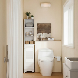 HOMCOM Freestanding Tallboy Bathroom Storage Cabinet w/ 6 Shelves Cupboard Tower Organisation Home Bathroom Furniture White - Aosom UK - thumbnail 8