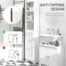 HOMCOM Freestanding Tallboy Bathroom Storage Cabinet w/ 6 Shelves Cupboard Tower Organisation Home Bathroom Furniture White - Aosom UK - thumbnail 7