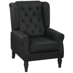 HOMCOM Retro Accent Chair, Anti-Cat-Scratch Armchair with Wood Frame Button Tufted Design for Living Room Bedroom, Black - Aosom UK - thumbnail 1