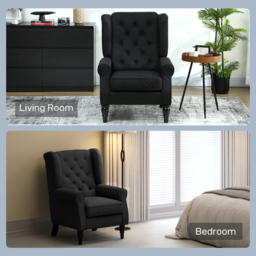 HOMCOM Retro Accent Chair, Anti-Cat-Scratch Armchair with Wood Frame Button Tufted Design for Living Room Bedroom, Black - Aosom UK - thumbnail 8