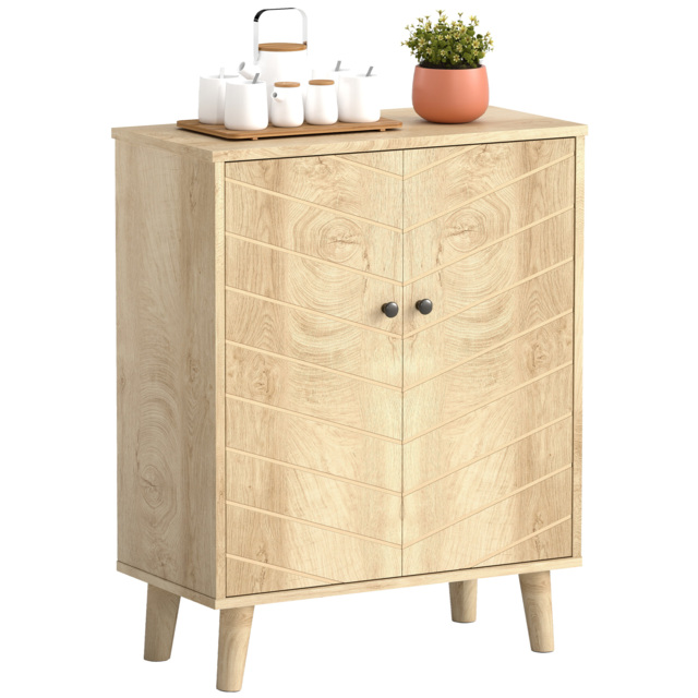 HOMCOM Vintage Storage Cabinet with Double Chevron Doors and Pine Wood Legs, Side Cabinet, Natural Wood Effect - image 1