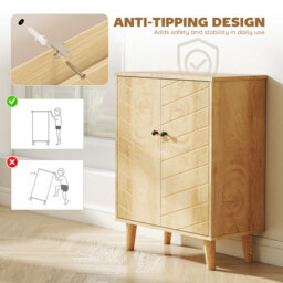 HOMCOM Vintage Storage Cabinet with Double Chevron Doors and Pine Wood Legs, Side Cabinet, Natural Wood Effect - thumbnail 6
