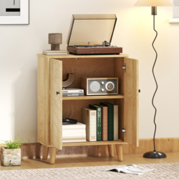 HOMCOM Vintage Storage Cabinet with Double Chevron Doors and Pine Wood Legs, Side Cabinet, Natural Wood Effect - thumbnail 8