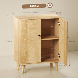 HOMCOM Vintage Storage Cabinet with Double Chevron Doors and Pine Wood Legs, Side Cabinet, Natural Wood Effect - thumbnail 3
