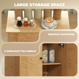HOMCOM Vintage Storage Cabinet with Double Chevron Doors and Pine Wood Legs, Side Cabinet, Natural Wood Effect - thumbnail 4