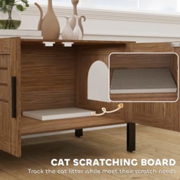 PawHut Cat Litter Box Enclosure with Tall Legs, Scratching Board, Double Doors, Ventilation Holes, 80 x 45 x 50 cm, Dark Brown - thumbnail 6