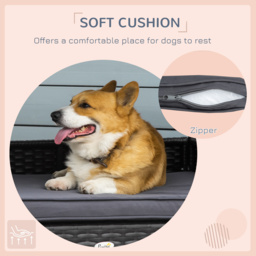 PawHut Rattan Dog House, Elevated Wicker Pet Bed Lounge with Removable Cushion and Canopy, for Small and Medium Dogs, 98 x 69 x 73cm - Grey - Aosom UK - thumbnail 8