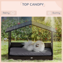 PawHut Rattan Dog House, Elevated Wicker Pet Bed Lounge with Removable Cushion and Canopy, for Small and Medium Dogs, 98 x 69 x 73cm - Grey - Aosom UK - thumbnail 6