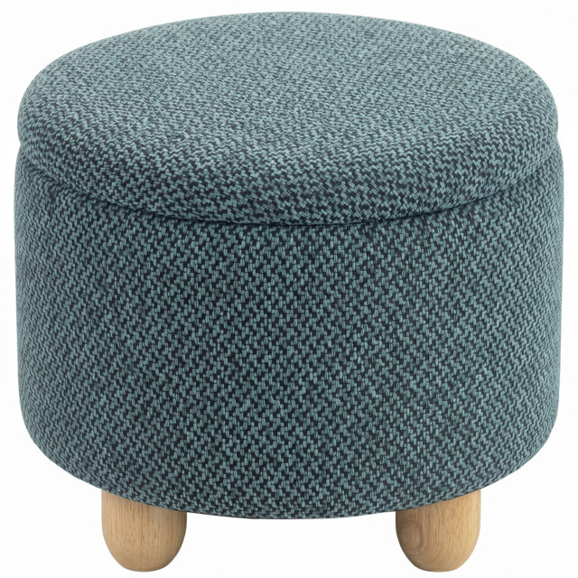 HOMCOM Storage Sitting Bench with Lid, Round Storage Ottoman with Rubberwood Legs, Dark Blue - image 1